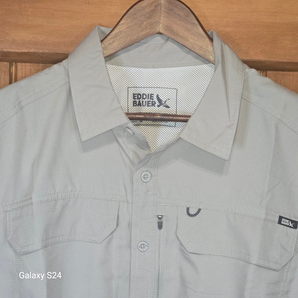 Eddie Bauer‎ Mens Grey Ripstop Short Sleeve Hiking Fishing Shirt EB007166 Size M